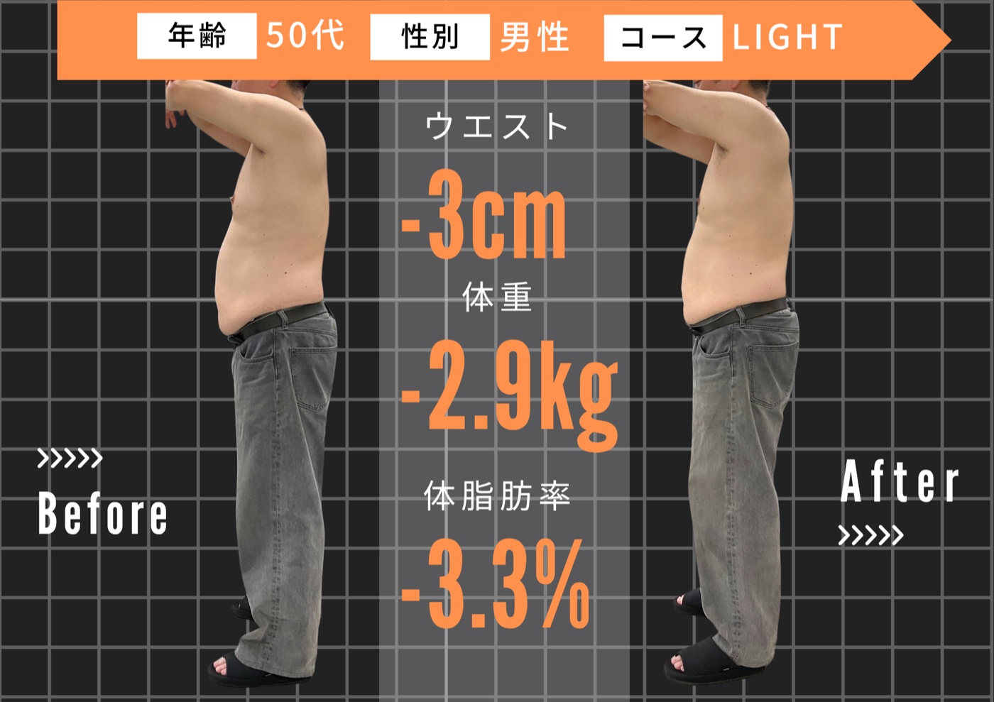 50代 男性 ／ LIGHTコース ビフォーアフター